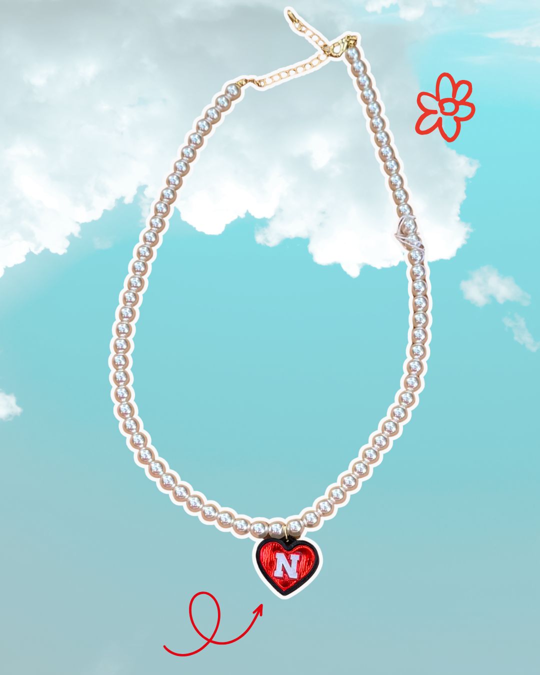 Cornhusker cuties: sweetheart pearl necklace!